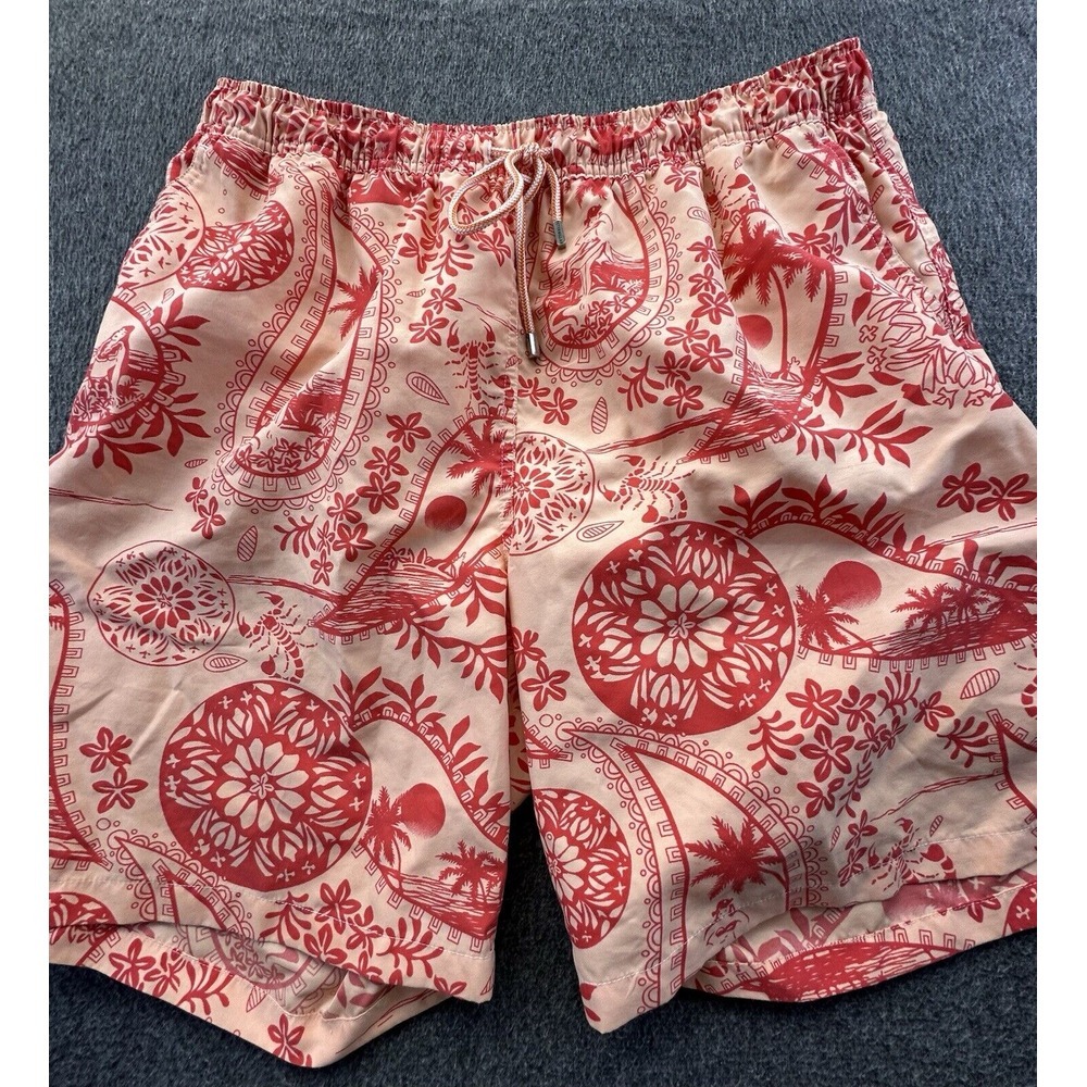 Peter Millar Swim Shorts Mens X-Large Peach Orange Paisley Elastic‎ Waist Beach